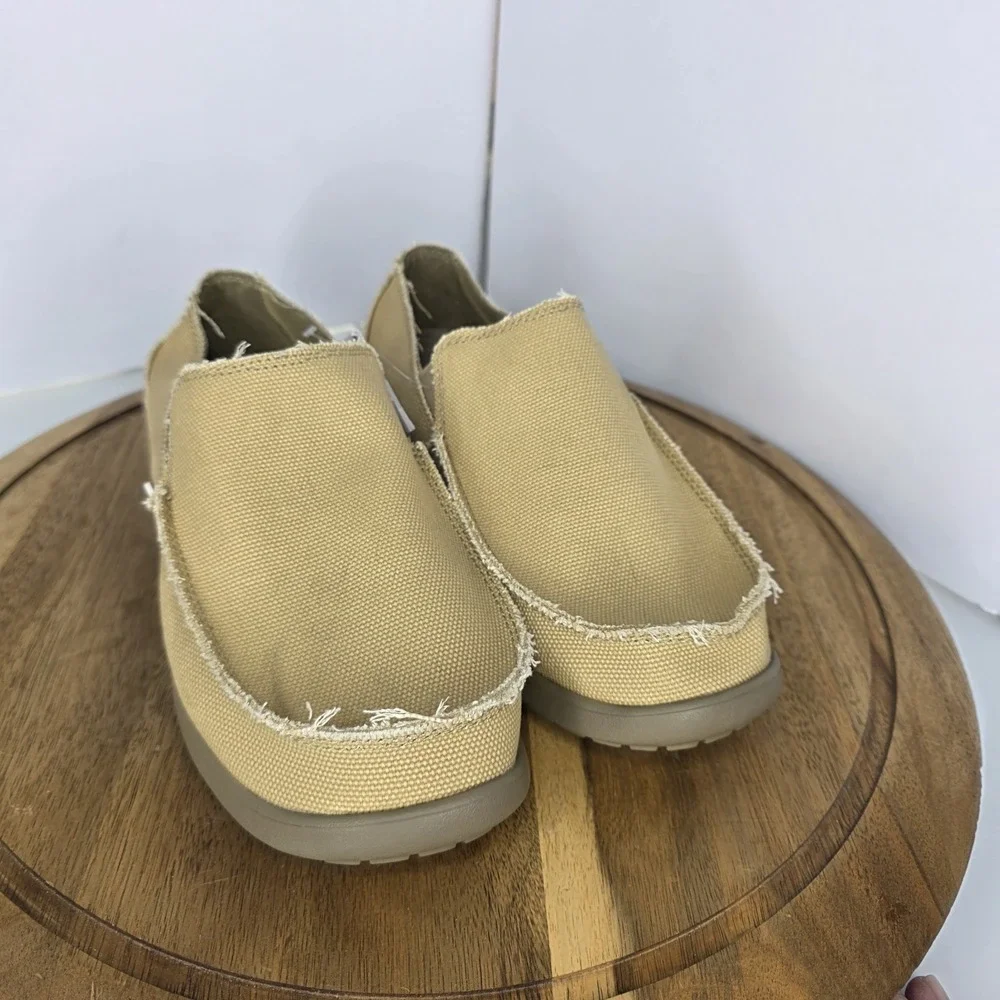 Crocs Santa Cruz Loafer Mens 9 Khaki Canvas Slip On Coastal Laid Back Resort